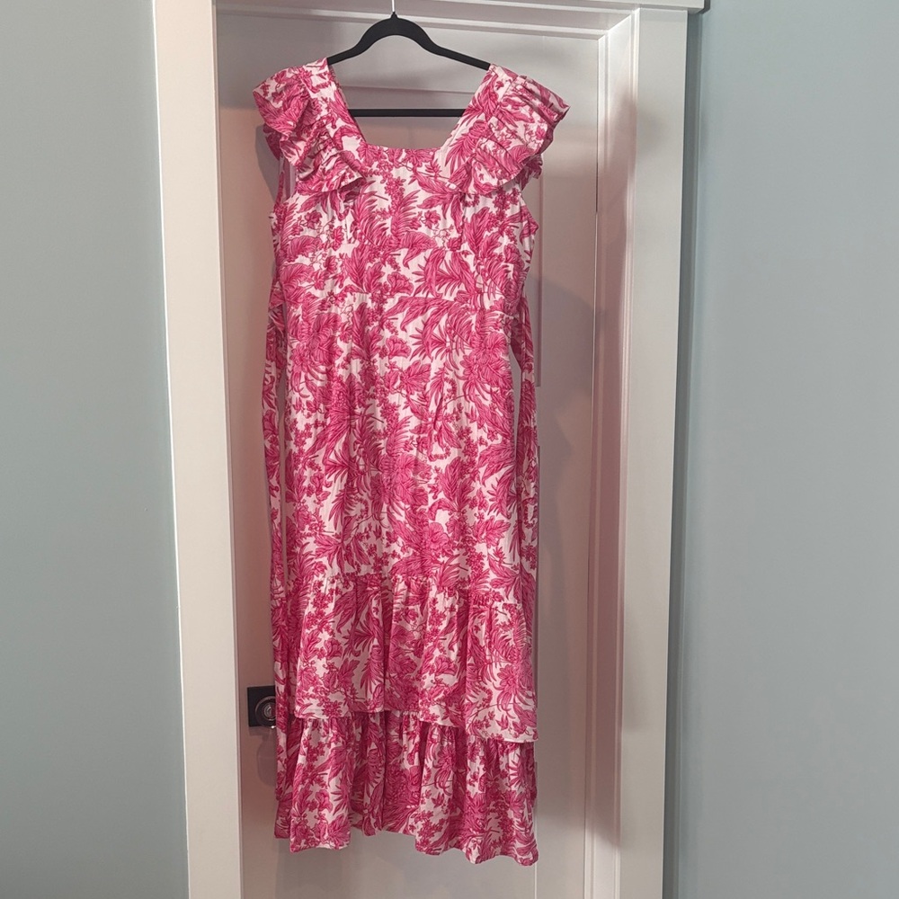 Farylina Medium Pink Floral Sleeveless maxi Dress ruffles
